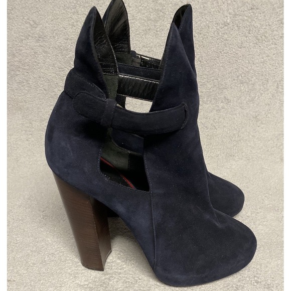 Celine Paris Platform Block Heel Ankle Booties EU 40 Navy Blue Suede - Picture 1 of 13